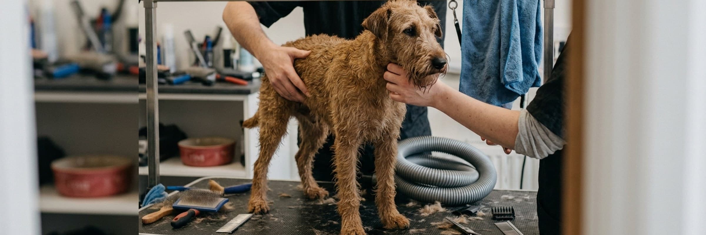 Pet grooming work on a job in daylight