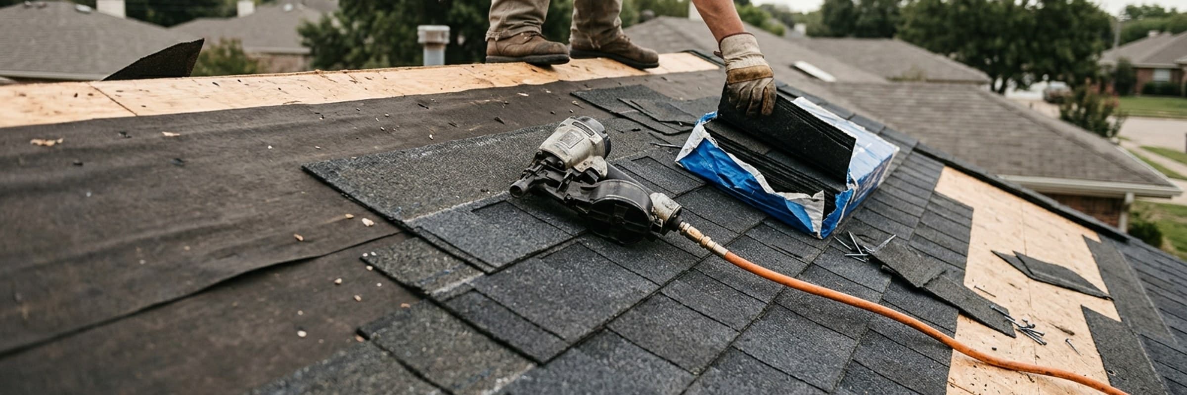 Roofing work on a job in daylight