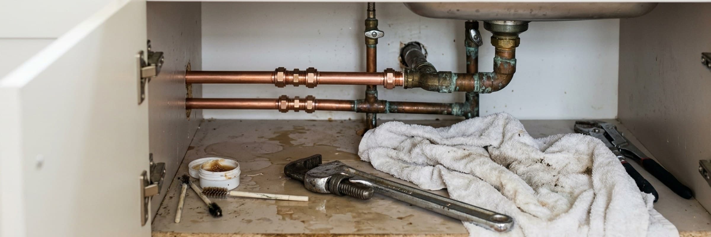 Plumbing work on a job in daylight