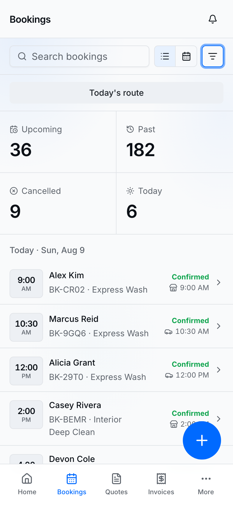 Step 4 — Bookings list where the new job appears