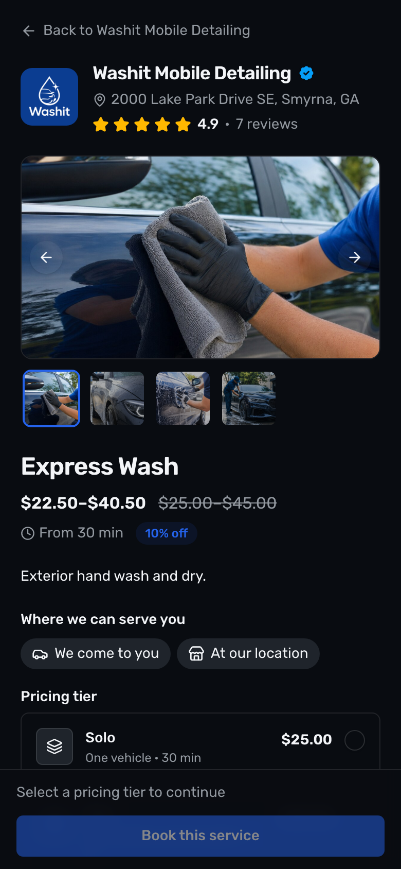 Step 2 — Service detail before booking