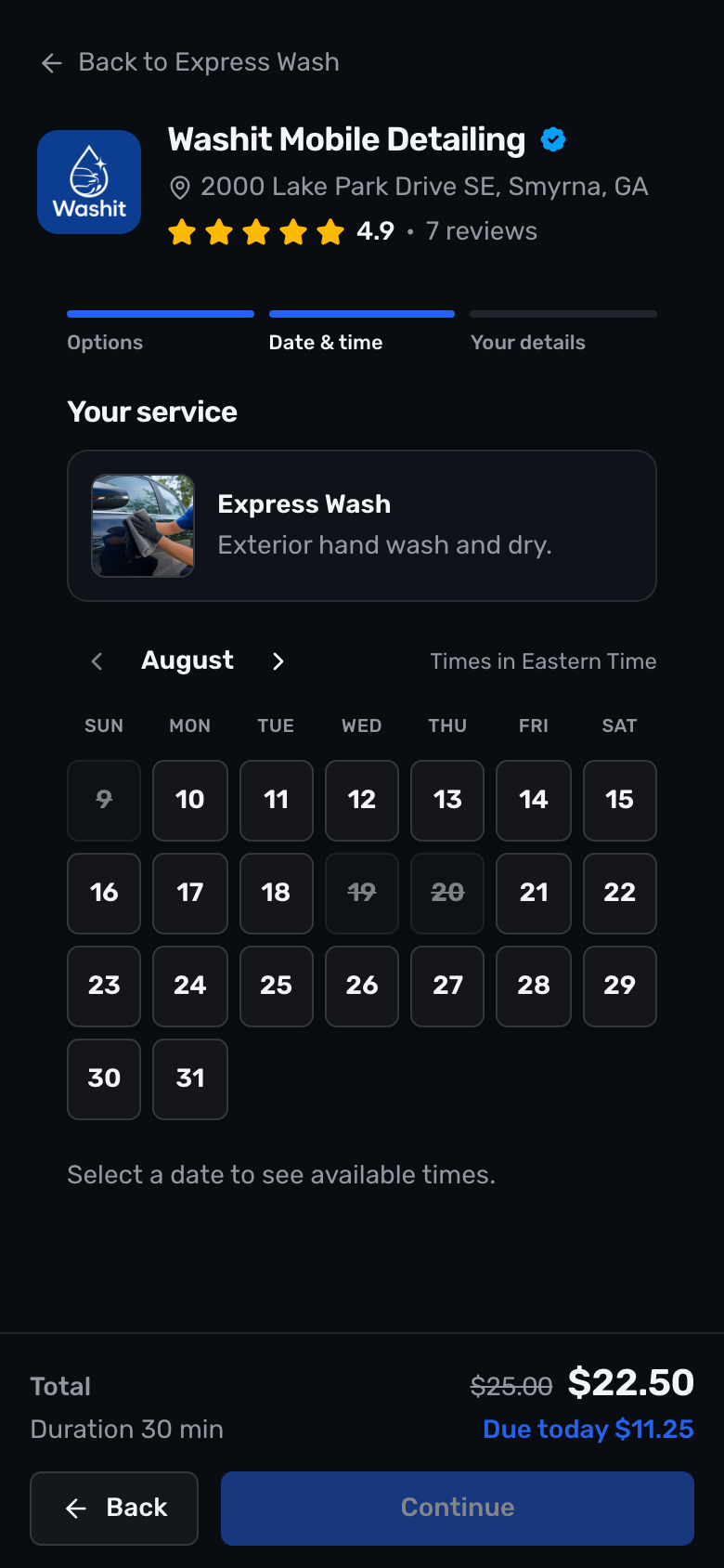 Step 3 — Booking wizard to choose a time