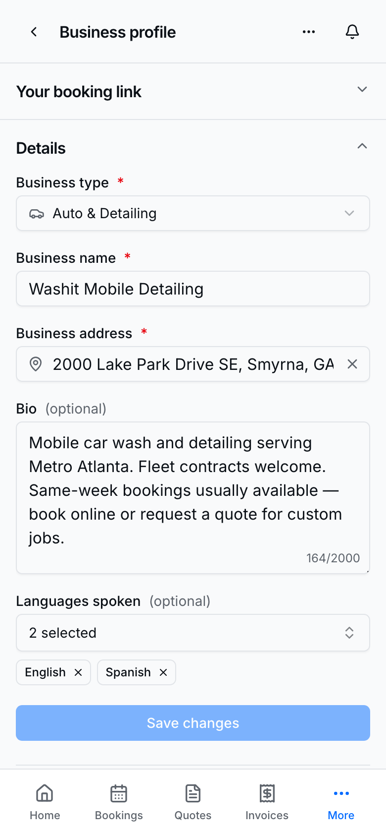 Profile editor for the public page customers see
