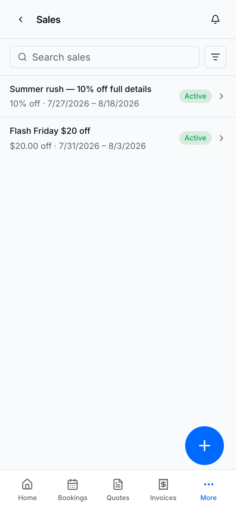 Sales schedule for automatic discounts on the public page