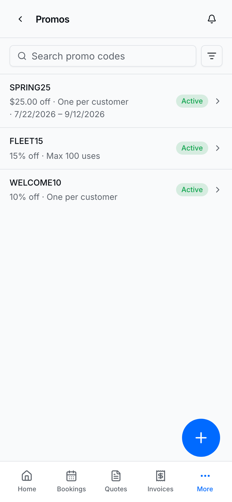 Promo codes you can share on the public booking flow
