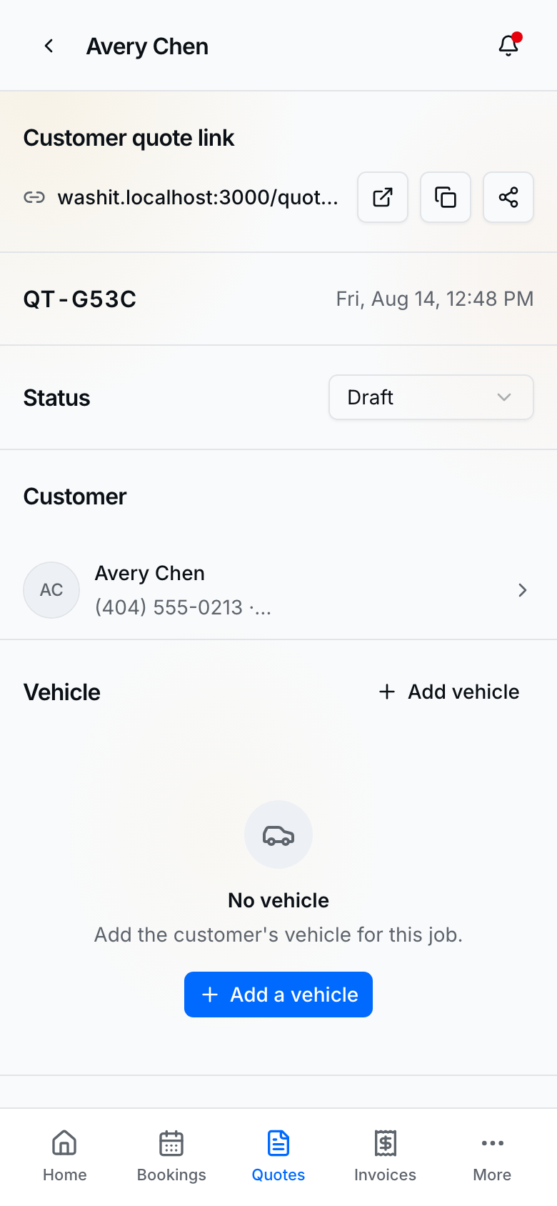 Step 2 — Quote detail to price, send, or follow up