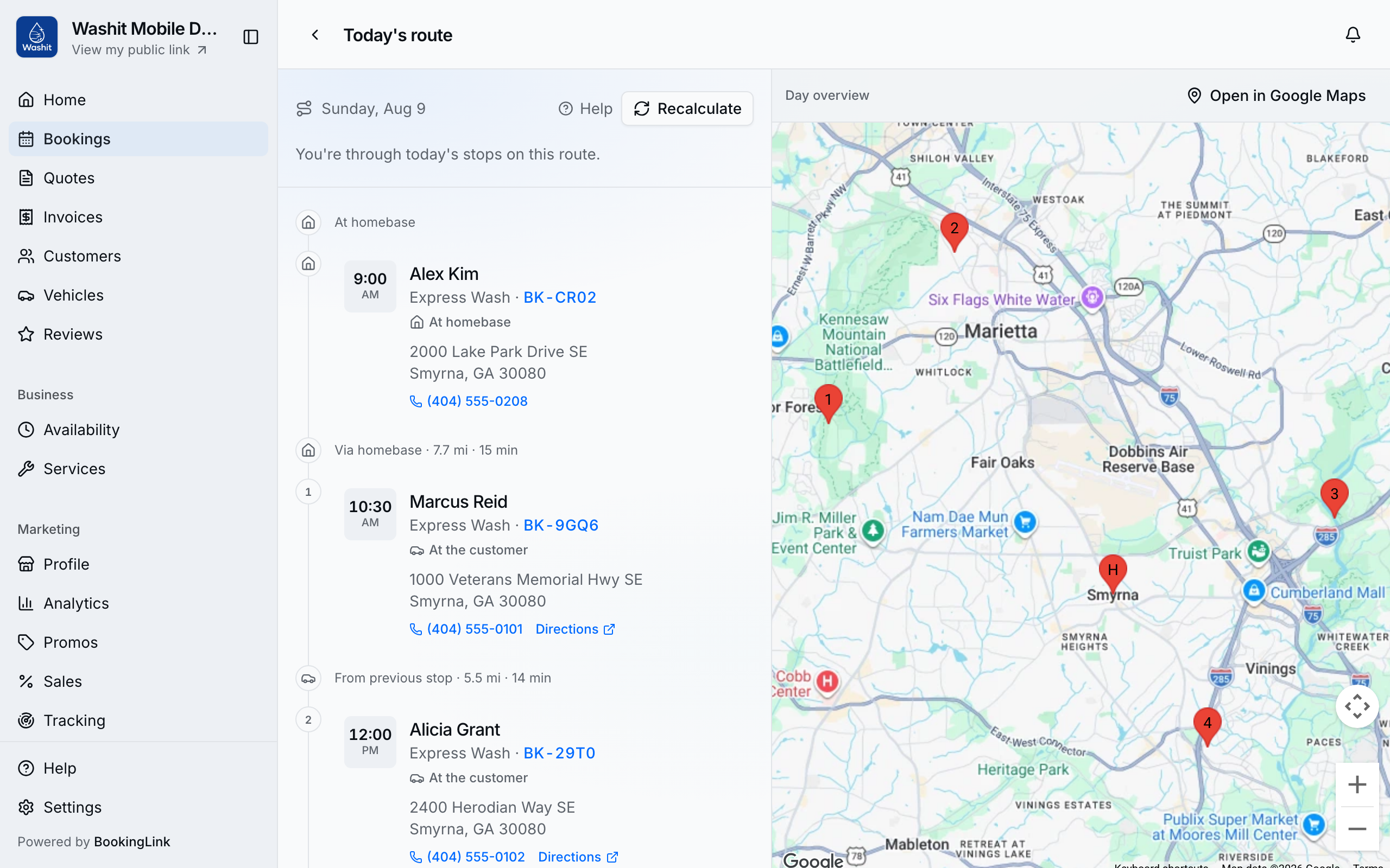 Desktop Today's route with map and stop list side by side