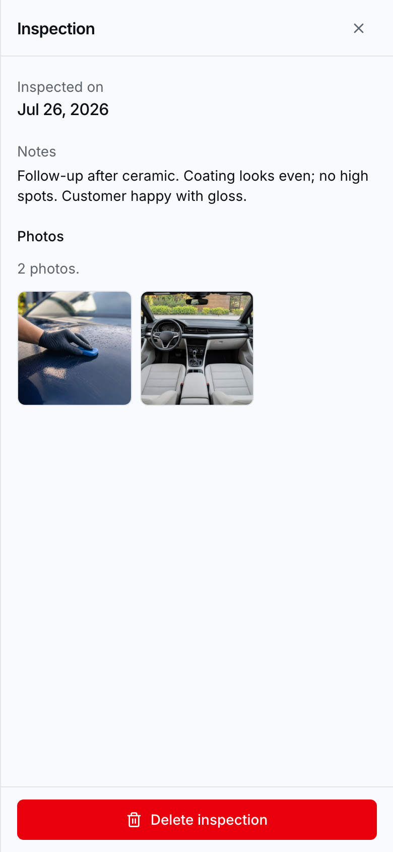 Step 3 — View a saved inspection with notes and photos