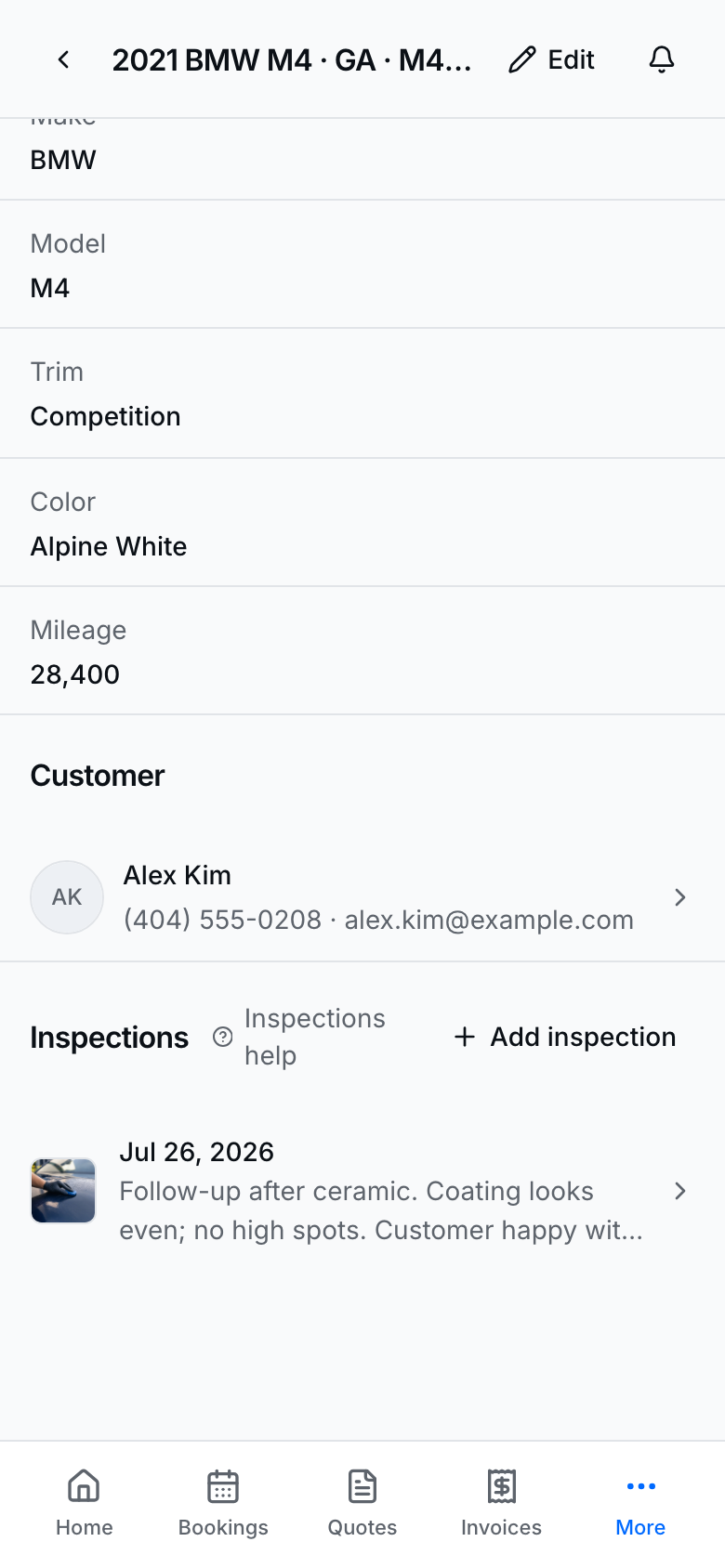 Step 2 — Inspections log on the vehicle